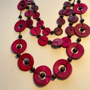 Necklace, wood circles and beads paracord necklace